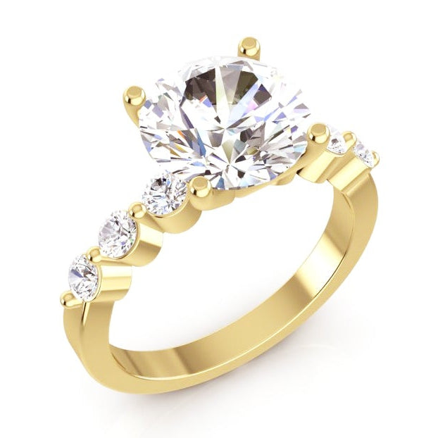 Yellow Gold Solitaire Ring with Accents White Gold Diamond