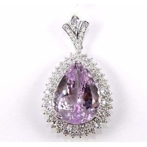 21.50 Ct Pear Cut Pink Kunzite And Round Diamond Pendant Gold 14K Gemstone Pendant