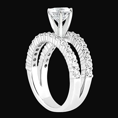 Lady’s White Gold Round Anniversary Solitaire Ring with Accents Diamond
