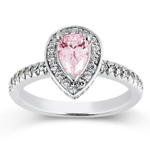 Princess Cut Pear Pink Round White Diamonds Engagement Ring Gold Gemstone Ring