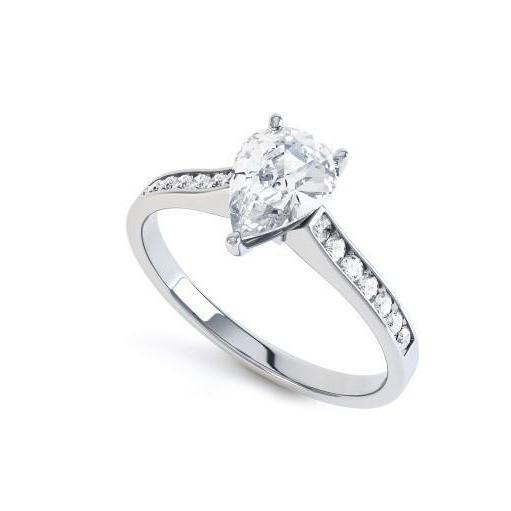 Pear And Round Women Diamond Engagement Ring White Gold Solitaire Ring with Accents