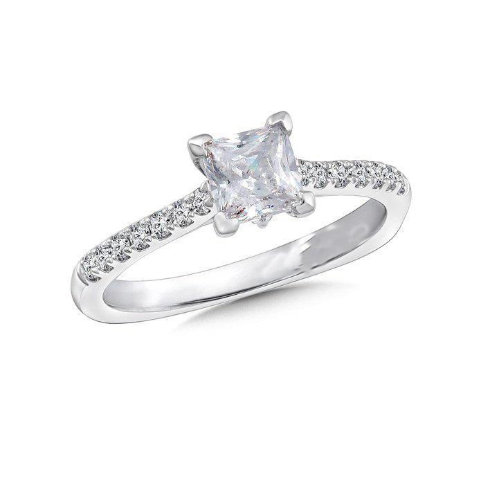 Princess And Round Cut Unique Solitaire Ring with Accents White Gold Diamond