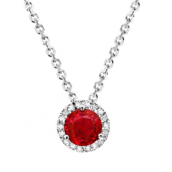 2.20 Ct Round Cut Red Ruby And Diamond Women Pendant White Gold 14K Gemstone Pendant