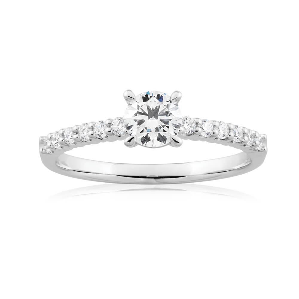 Lady’s Brilliant Engagement White Gold Diamond Solitaire Ring with Accents