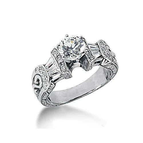 Antique Style Lady’s White Gold Round Anniversary Solitaire Ring with Accents Diamond