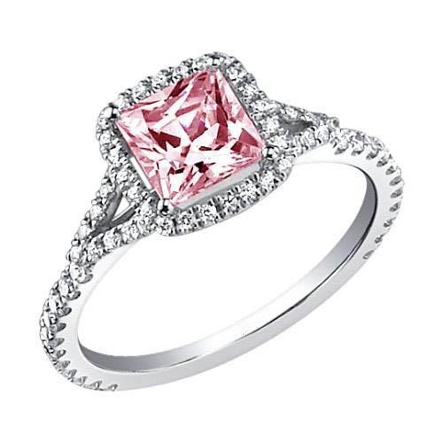 Princess Cut Pink Princess Halo Diamond Gemstone Gemstone Ring