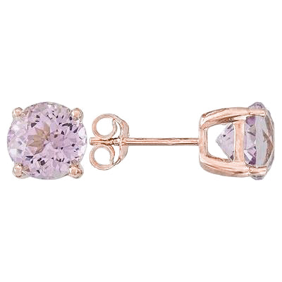 Ladies stylish Prong Set Round Cut Kunzite Lady Stud Earrings Rose Gold