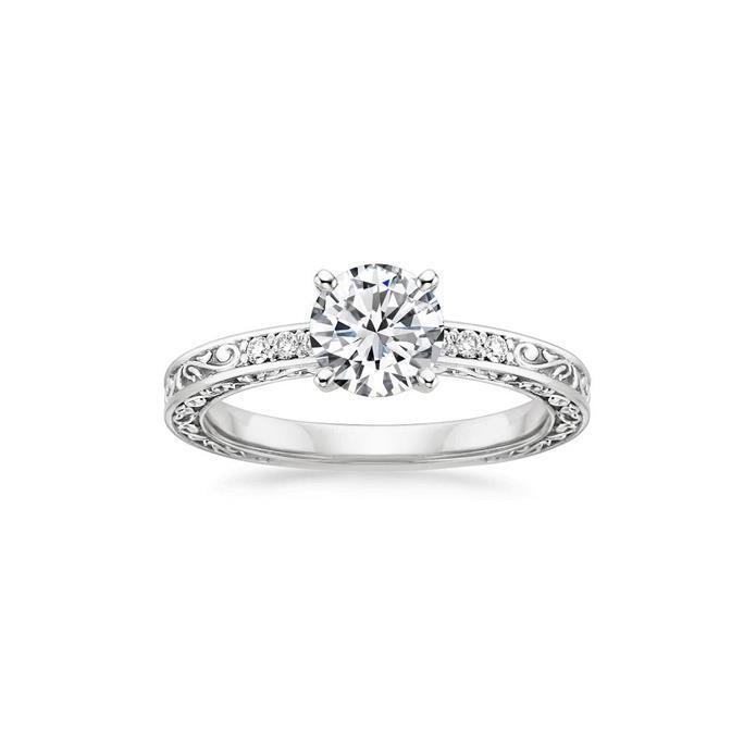 Sparkling Round Brilliant Cut Diamonds Engagement Solitaire Ring with Accents