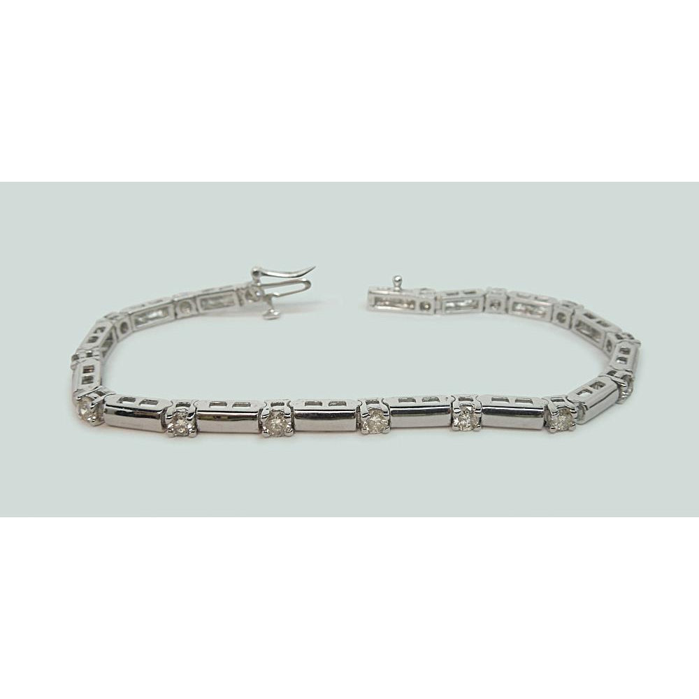 2.5 Carats Round Diamonds Bar Bracelet Clean Design White Gold 10K Tennis Bracelet