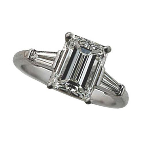 2.35 Carat D Vvs1 Emerald Cut Diamond Three Stone Anniversary Ring White Gold 14K Three Stone Ring