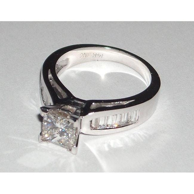 2.35 Carat Princess Diamonds Engagement Ring White Gold Solitaire Ring with Accents