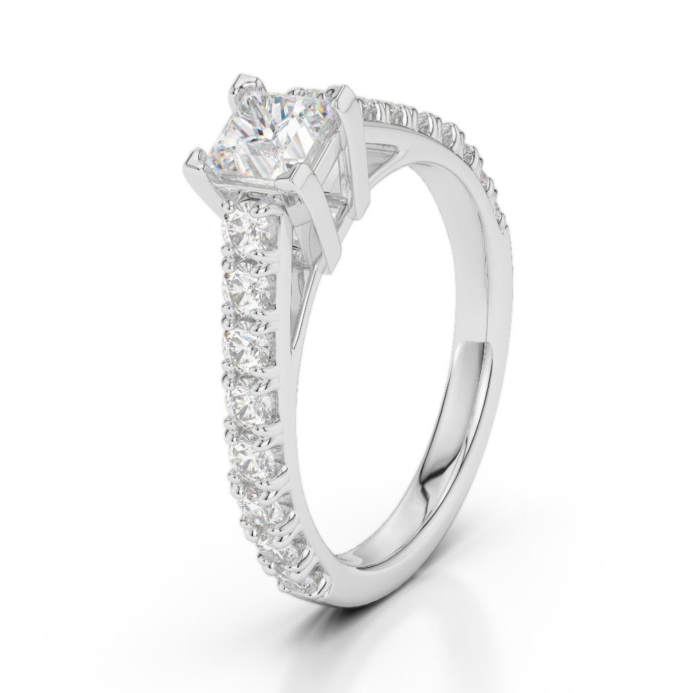 Princess And Round Cut Diamonds Wedding Ring White Gold Solitaire Ring with Accents