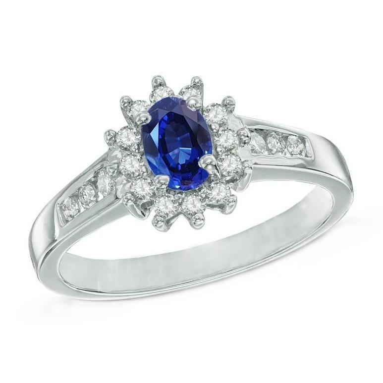Ceylon Sapphire And Diamonds Ring White Gold Gemstone Ring