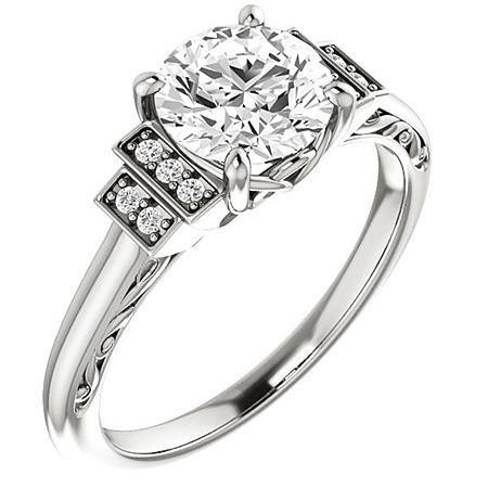 NEw Design White Gold Round Anniversary Solitaire Ring with Accents Diamond