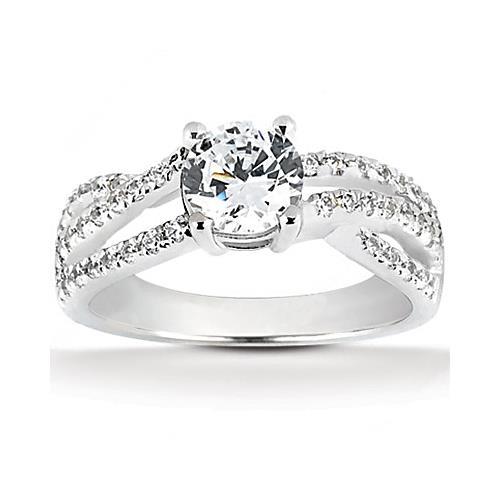 Lady’s White Gold Round Anniversary Solitaire Ring with Accents Diamond