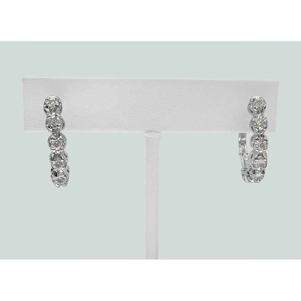 Fancy Brilliant Round Diamond Lady Hoop Earring Solid White Gold