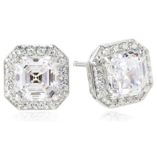 2.45 Ct Halo Diamond Stud Earrings Solid White Gold Asscher And Round Diamond Halo Stud Earrings