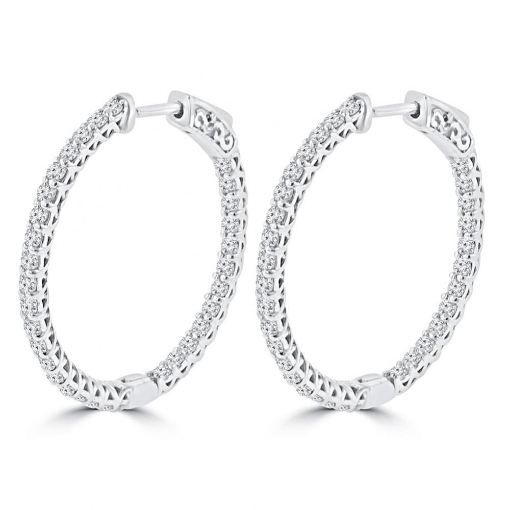 New Round Cut Diamonds Ladies Hoop Earrings White Gold Hoop Earrings