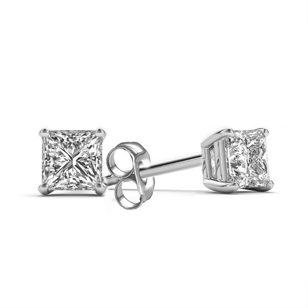 Diamond Stud Earrings Princess Cut White Gold Stud Earrings