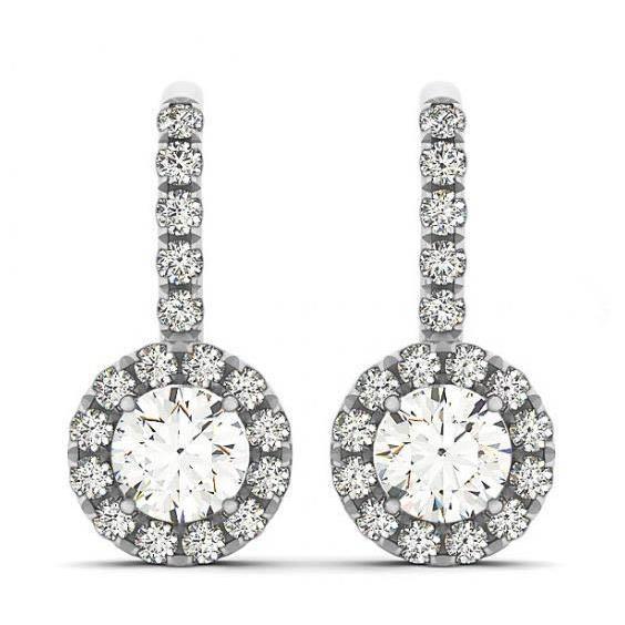 2.50 Carats Round Diamonds Halo Dangle Earrings Gold White Dangle Earrings