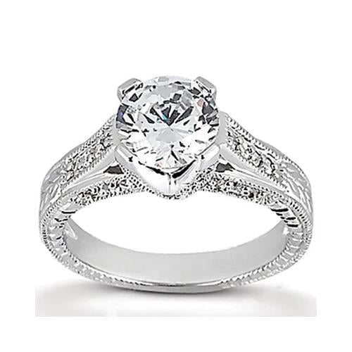 Antique Fancy Lady’s Style White Elegant Gold Engagement Round Diamond Engagement Ring White Gold 14K Engagement Ring