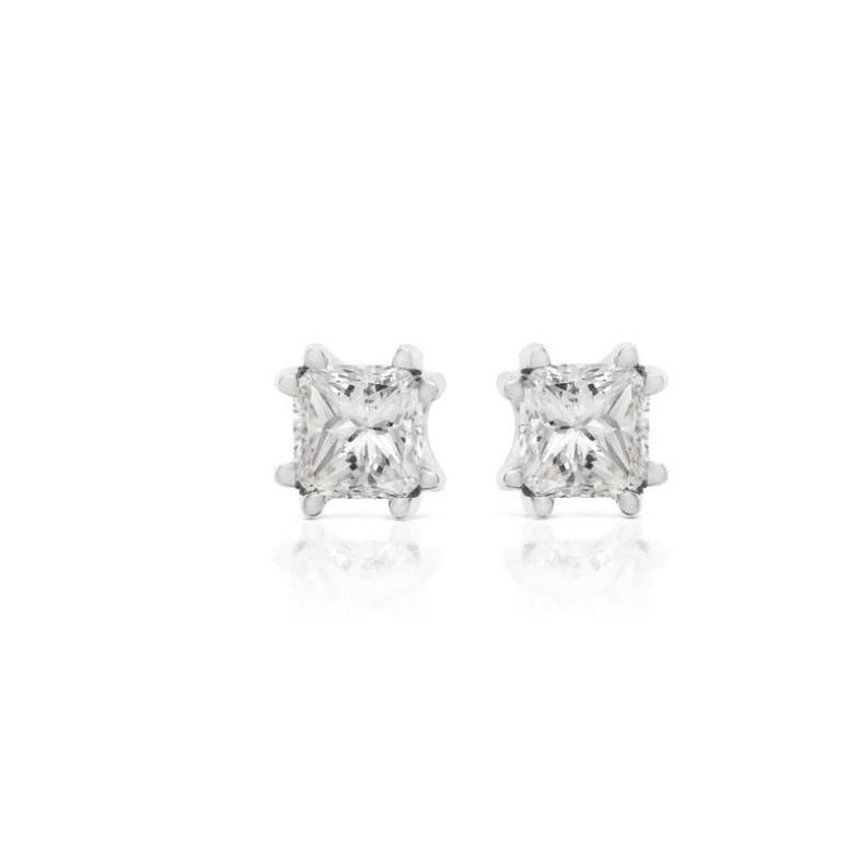 Asscher Cut Lady’s Brilliant Engagement White Gold Diamond Stud Earrings