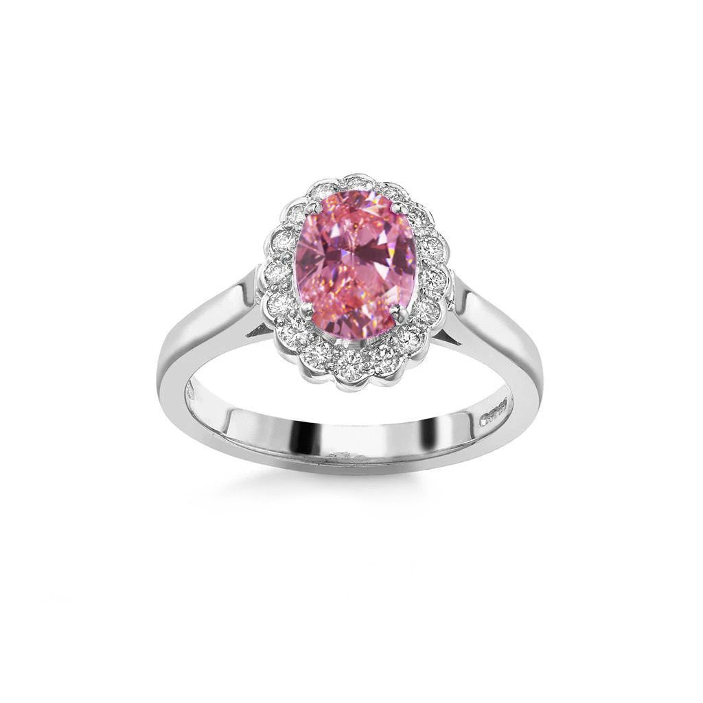 Lady’s Brilliant Pink Sapphire And Round Diamonds Anniversary Gold Gemstone Ring