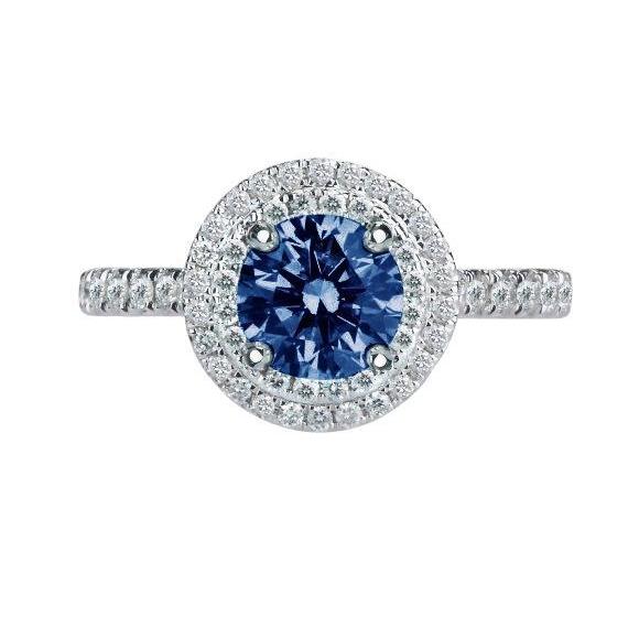 Princess Cut Round Blue & White Diamonds Wedding Gemstone Ring