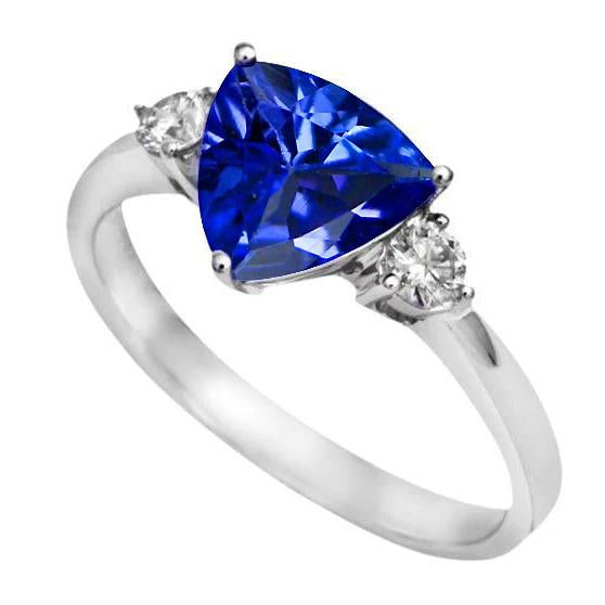 Sparkling Unique Lady’s Ct.Ceylon Blue Sapphire Trillion Diamonds Ring 3-Stone Gemstone Ring