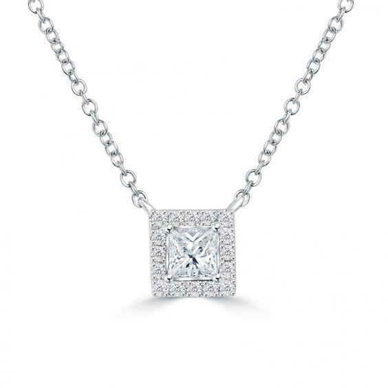 2.6 Ct Princess And Round Diamond Necklace Pendant Pendant