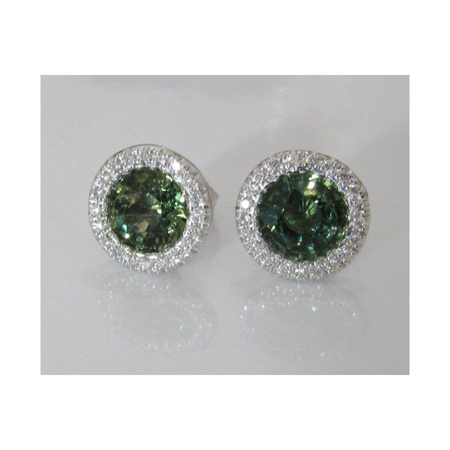 Women Jewelry Round Cut Green Sapphire And Diamond Halo Stud Earring Gemstone Earring