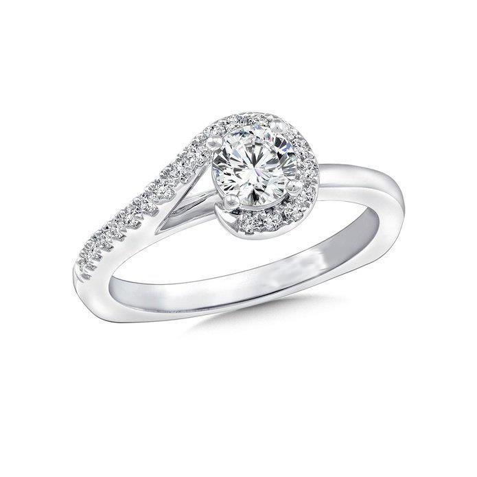 Lady’s Brilliant Engagement Wedding Solitaire Ring with Accents White Gold Diamond