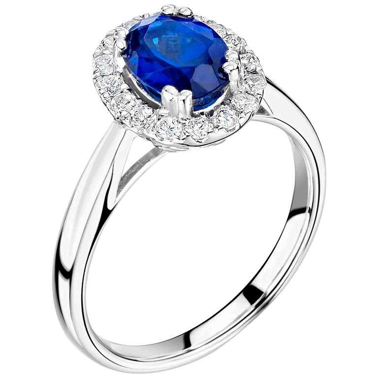 New High Quality Ceylon Sapphire With Diamonds White Gold Gemstone Ring