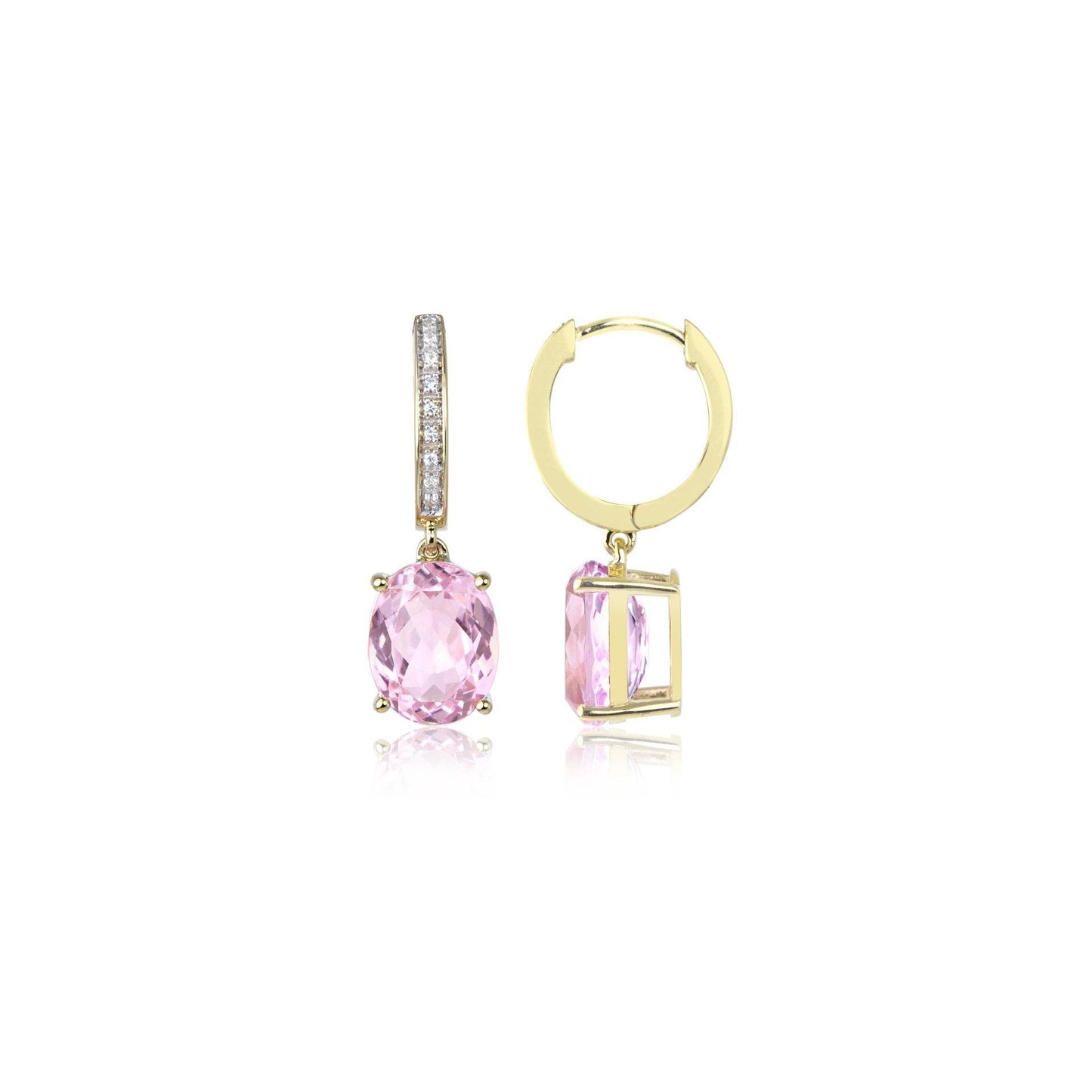 26.50 Carats Kunzite With Diamonds Lady Dangle Earrings Yellow Gold Gemstone Earring