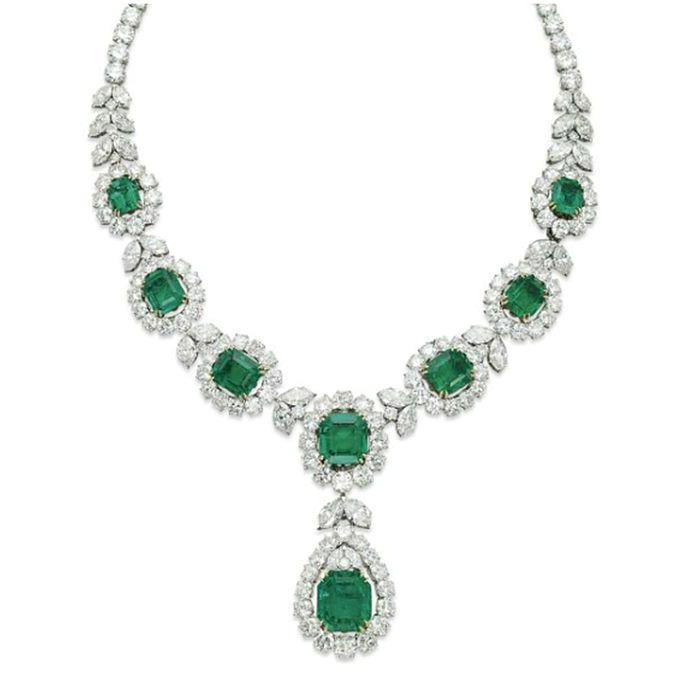 72 Ct Green Emerald And Diamond Necklace White Gold 14K Gemstone Necklace