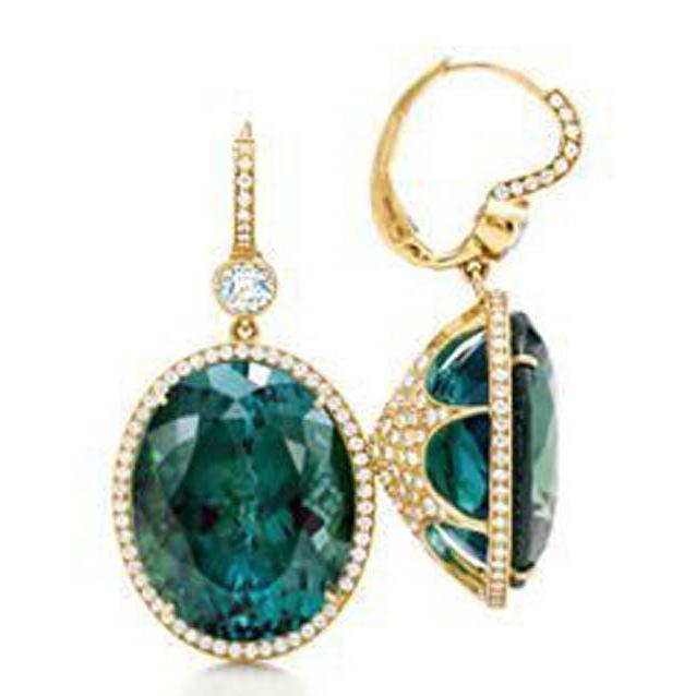Jewelry Sparkling Green Tourmaline With Diamond Dangle Earring Yellow Gold Gemstone Earring