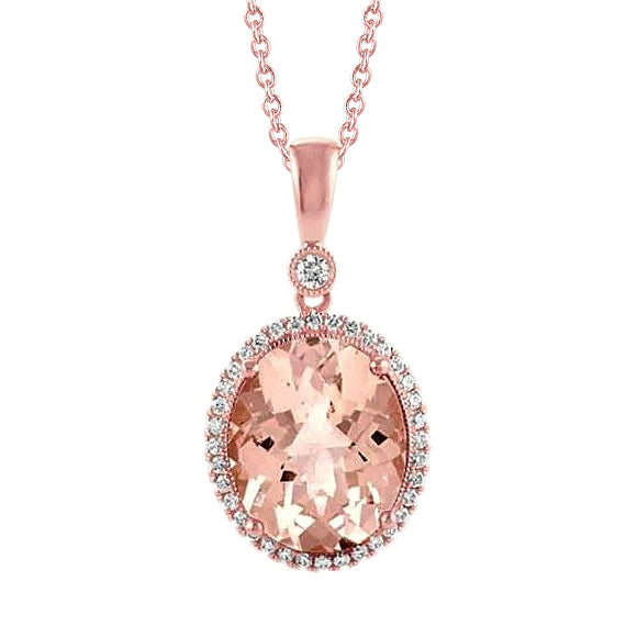 27.50 Carats Brilliant Morganite With Natural Earth Mined Diamond Pendant Rose Gold 14K