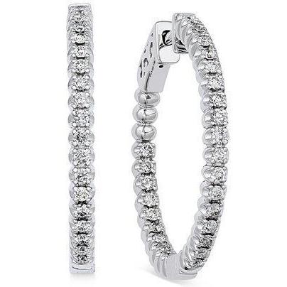 2.70 Carats Round Cut Diamonds Women Hoop Earrings 14K White Gold Hoop Earrings