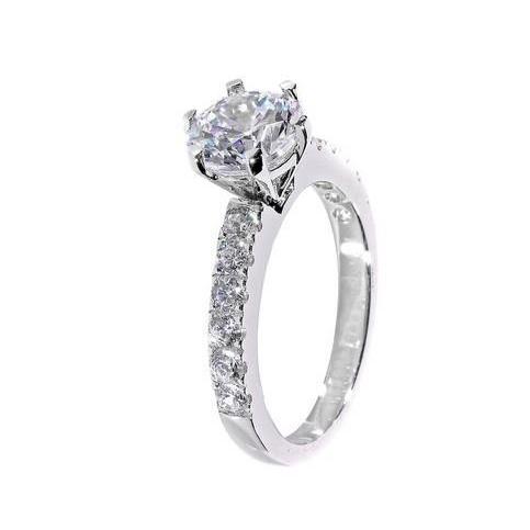 Round Cut Sparkling Unique Solitaire Ring with Accents White Gold Diamond