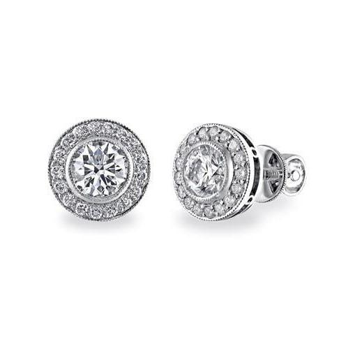 Round Cut Diamonds Pave Hao Lady Studs Earrings Gold White