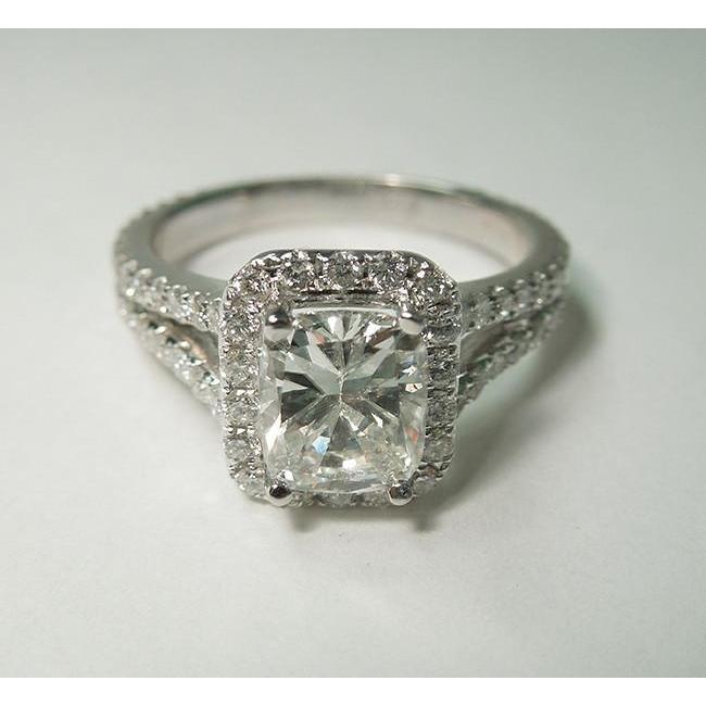 2.75 Carat Cushion Diamond Royal Engagement Fancy Halo Ring White Gold Double Row Diamond Halo Ring