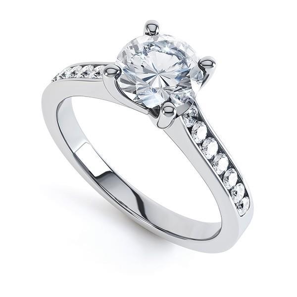 Lady’s Brilliant Engagement White Gold Diamond Solitaire Ring with Accents