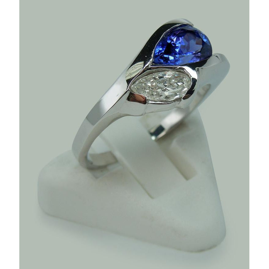 Gemstone Ring Pear Shape Infinity Tanzanite And Diamond Ring 2.50 Ct. Gold 14K