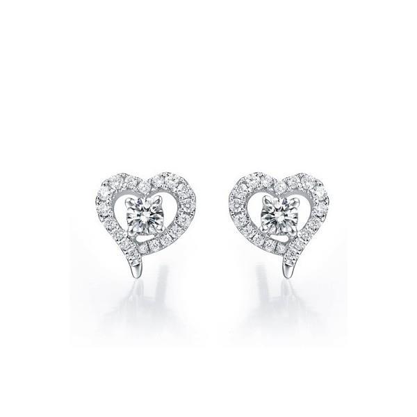 amazing Style Round Diamond Heart Shape Halo Women Stud Earring White Gold
