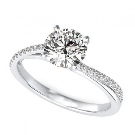 Brilliant Sparkling Solitaire Ring with Accents White Gold Diamond