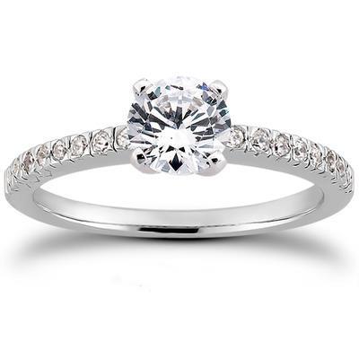 Gorgeous Round Brilliant Sparkling Round Cut Unique Solitaire Ring with Accents