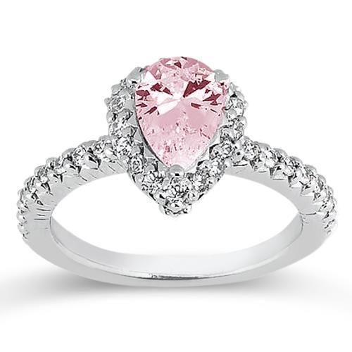 2.81 Ct. Pear Pink Center Halo Gemstone Ring Gold White 14K Gemstone Ring