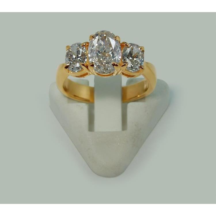 2.81 Cts. Oval Diamonds Three Stone Engagement Ring Yellow Gold 14K Three Stone Ring