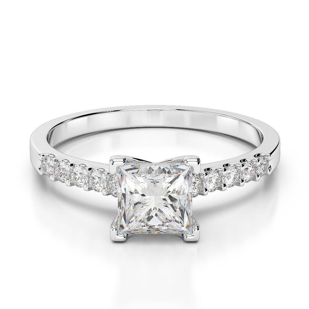 Prong Set Sparkling White Elegant Gold Diamond Solitaire Ring with Accents