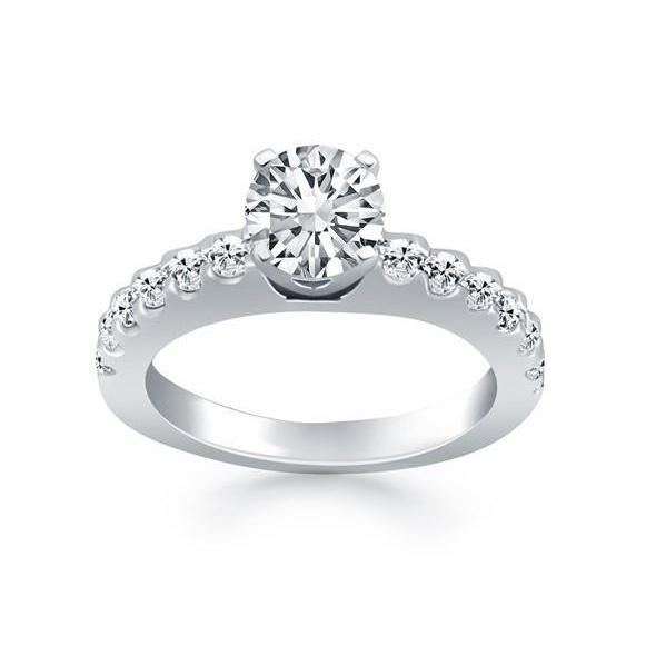2.85 Carats Round Brilliant Cut Diamonds Anniversary Ring White Gold Solitaire With Accent Solitaire Ring with Accents